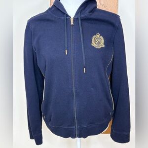 Ralph Lauren Active Navy Blue Hoodie Gold L-RL Logo Size XL Old Money Luxury
